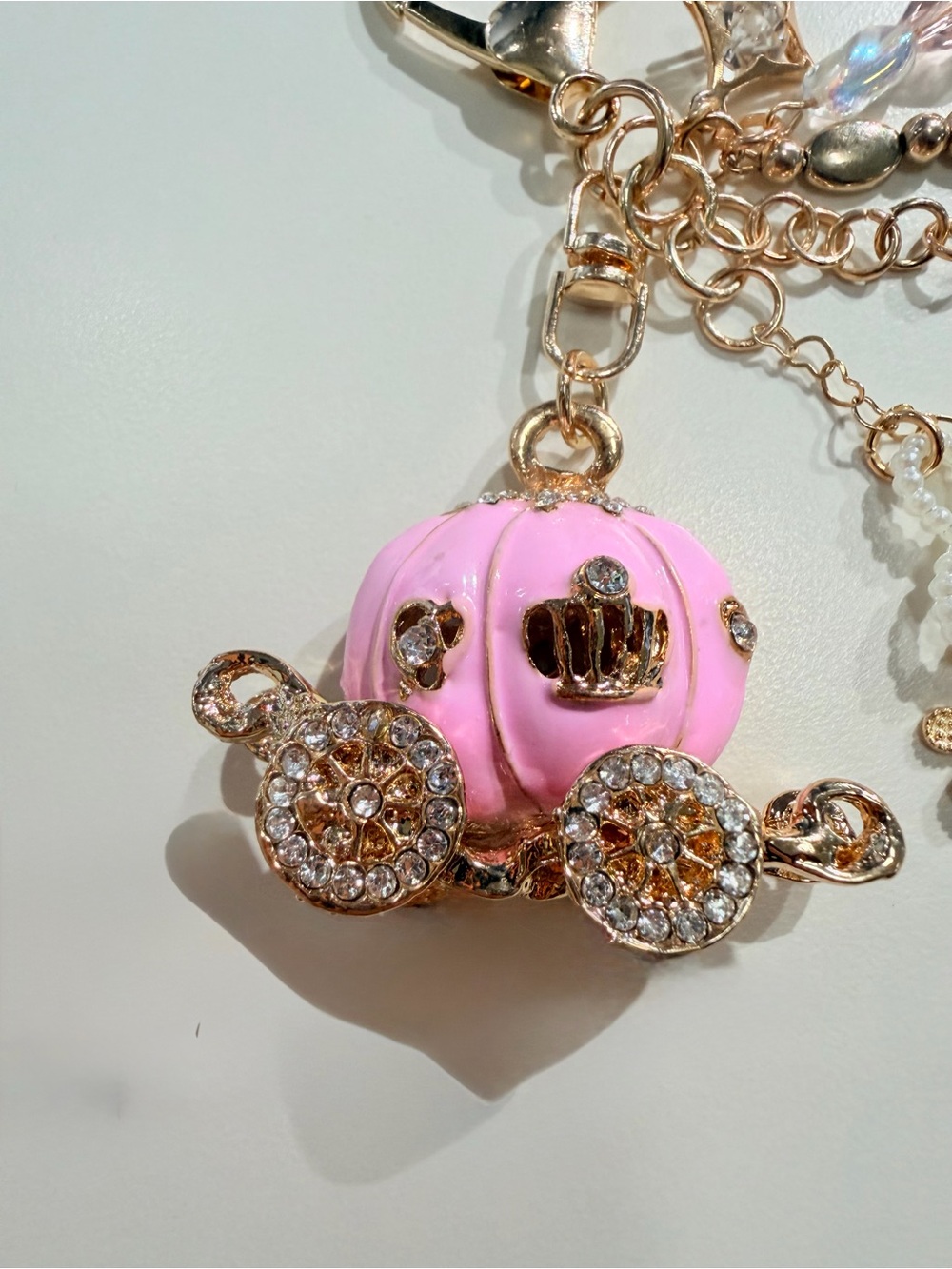 Pink Enamel Pumpkin Carriage Pendant Bag Charm ✨Upcycled✨ - Picture 3 of 7